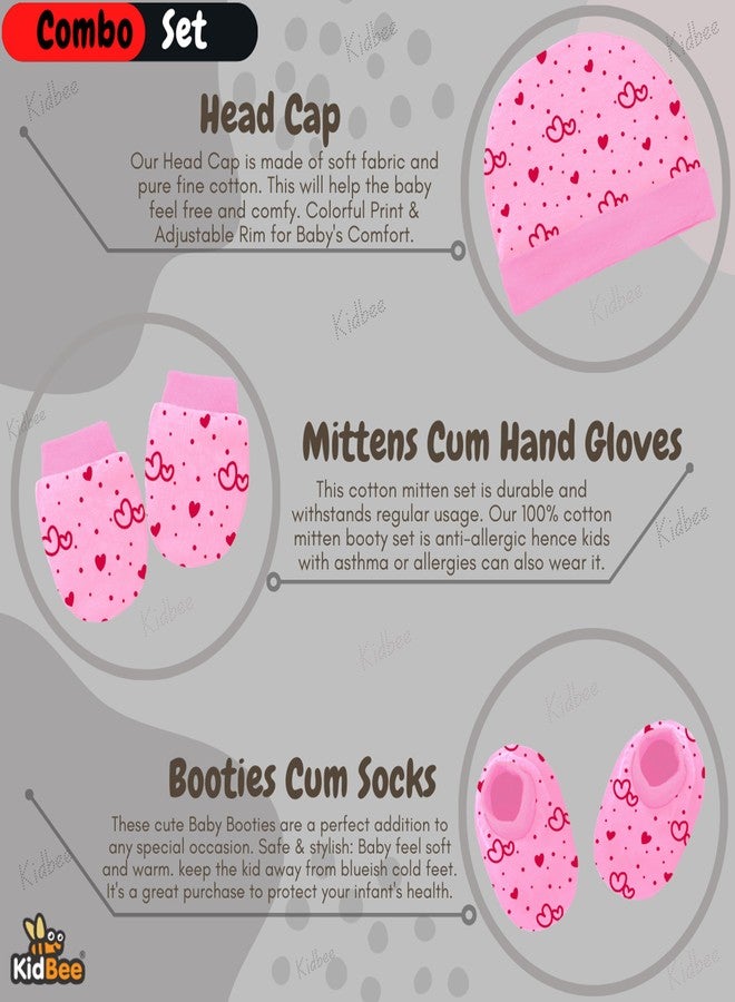 Kidbee Baby Boy's & Baby Girls Cotton Socks Hand Gloves & Cap Set (0-6 Months) (BMC-TK-1pc-Pink) - Image 3