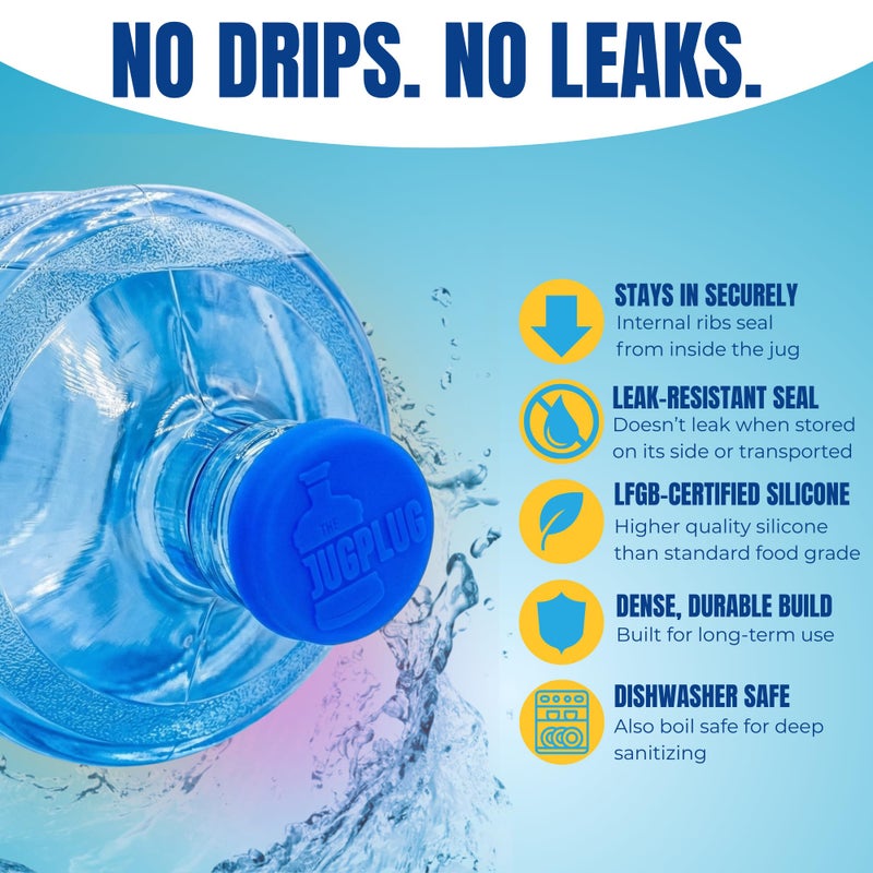 The Jug Plug Jug Plug The Original 5 Gallon Water Jug Cap Reusable - No Spill Silicone 5 Gallon Water Jug Lid Fits 55mm Bottles with a 45mm Opening - Leak-Proof 5 Gal Water Jug Cap Replacement Cover - 3 Pack - Image 2