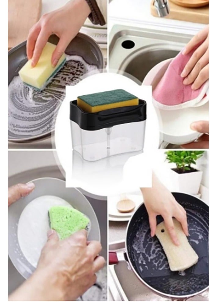 Bukela Kitchen Soap Dispenser with Sponge Holder, 2 in 1 Dish Soap Dispenser and Sponge Caddy, Manual Press Liquid Pump Counter Top Sink Soap Dispensers, Home Instant Refill Container - Image 2