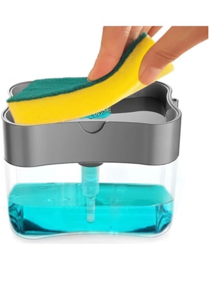 Bukela Kitchen Soap Dispenser with Sponge Holder, 2 in 1 Dish Soap Dispenser and Sponge Caddy, Manual Press Liquid Pump Counter Top Sink Soap Dispensers, Home Instant Refill Container - Image 4