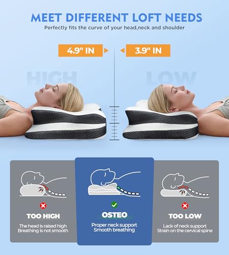 Osteo Sustained Cervical Health Neck Pillow, Contour Zoned Design Ergonomic Pillow for Pain Relief, No-Temperature Affected Memory Foam Pillows, Cooling Pillow Support Side, Back, Stomach Sleeper - Image 4