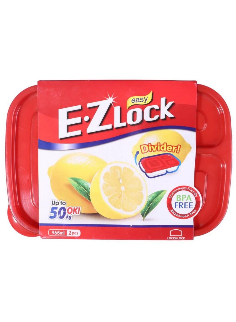 LOCK & LOCK E.Z Lock Airtight Food Storage Containers Set Bpa Free Durable Plastic Compact Design 965 ML 2 Pcs Pack - Image 1