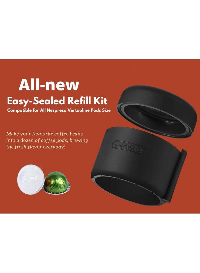 Geesta Easy-Seal Coffee Capsule Refill Kit for Nespresso Vertuoline with a Brush, Scoop, Reusable Capsule Holder, and 80 Premium Foil Seals  - Image 2