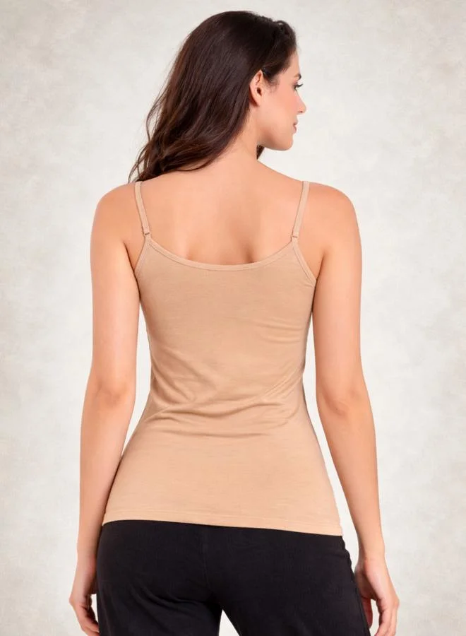 تايك تو Nude Solid Soft Cotton Adjustable Strap Cami By Lazzycat