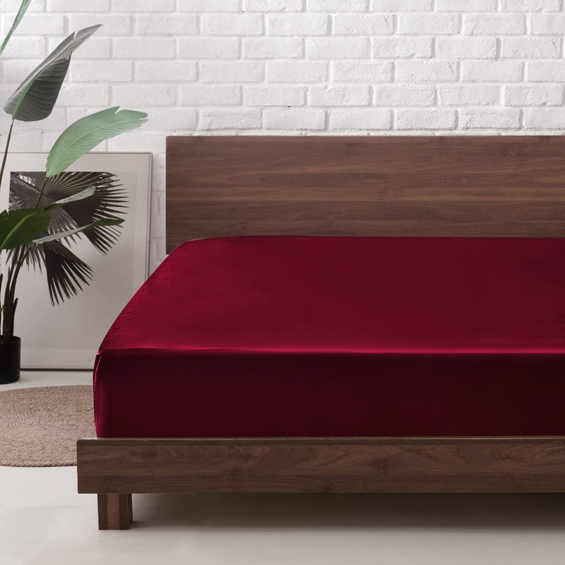 MR&HM MR&HM Satin Fitted Sheet Queen Size  Silky Bottom Sheet with Elastic Corner Straps  Deep Pocket up to 15 Inch  No More Slipping Off for Mattress - 1 Fitted Sheet Only (Burgundy)  - Image 1