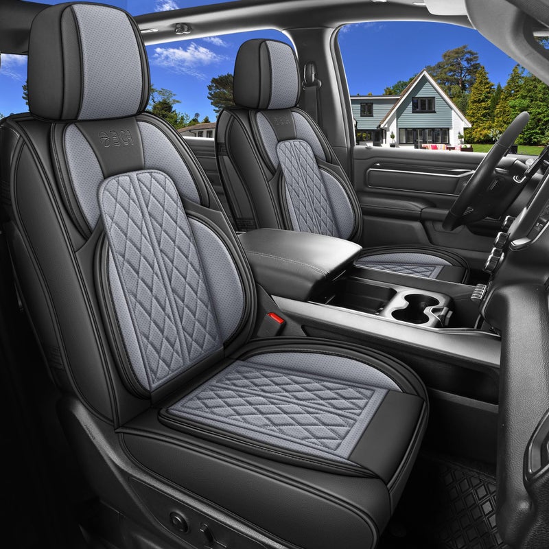 DuDuWang Car Seat Covers Custom Fit for Chevy Silverado GMC Sierra 1500 2007-2025 2500/3500 HD Crew Cab Pickup Truck Seat Cover Protector Cushion with Faux Leather Waterproof(Black & Grey, Front Seat) - Image 1