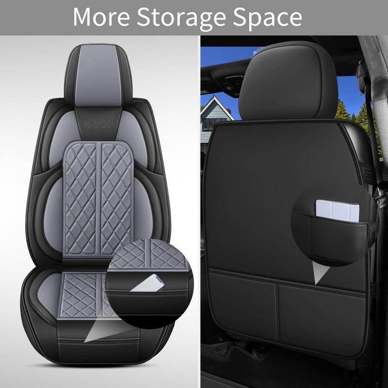 DuDuWang Car Seat Covers Custom Fit for Chevy Silverado GMC Sierra 1500 2007-2025 2500/3500 HD Crew Cab Pickup Truck Seat Cover Protector Cushion with Faux Leather Waterproof(Black & Grey, Front Seat) - Image 4