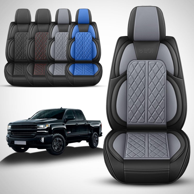DuDuWang Car Seat Covers Custom Fit for Chevy Silverado GMC Sierra 1500 2007-2025 2500/3500 HD Crew Cab Pickup Truck Seat Cover Protector Cushion with Faux Leather Waterproof(Black & Grey, Front Seat) - Image 2