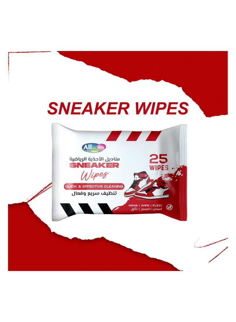 All day wipes All Day Sneaker Wet Wipes (Quick & Effective Cleaning)-25 Count Grab/Wipe/Flex : Instantly Removes Dirt, Scuffs, and Stains from all Sneaker Materials. ( Pack of 3) - Image 4