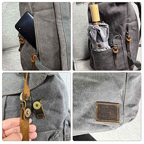 AUGUR High Capacity Canvas Vintage Backpack - for Camping Hiking Travel 12-15" Laptop Rucksack School Backpack (M-Gray) - Image 4