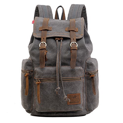AUGUR High Capacity Canvas Vintage Backpack - for Camping Hiking Travel 12-15" Laptop Rucksack School Backpack (M-Gray) - Image 1