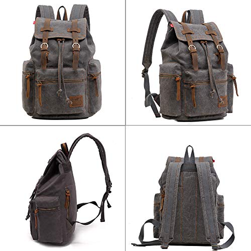 AUGUR High Capacity Canvas Vintage Backpack - for Camping Hiking Travel 12-15" Laptop Rucksack School Backpack (M-Gray) - Image 3
