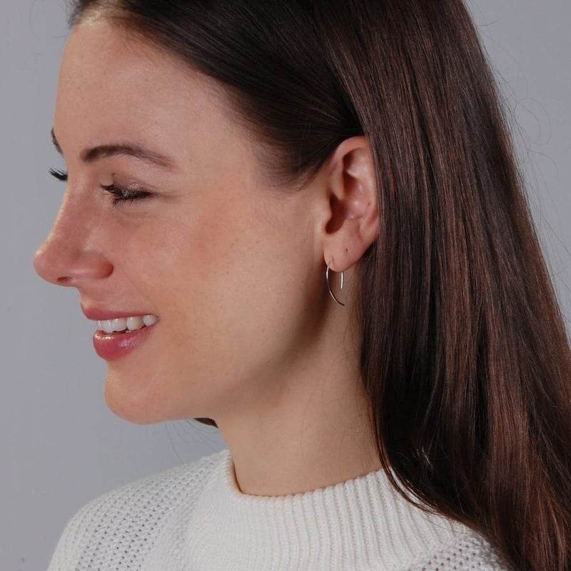 Humble Chic NY Humble Chic Upside Down Hoop Earrings - Hypoallergenic Lightweight Wire Needle Drop Dangle Threader Hoops for Women, 1" inch - 925 Sterling Silver Plated - Image 2