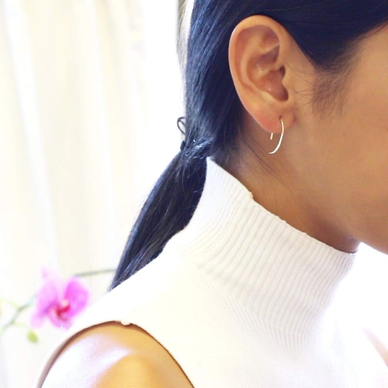 Humble Chic NY Humble Chic Upside Down Hoop Earrings - Hypoallergenic Lightweight Wire Needle Drop Dangle Threader Hoops for Women, 1" inch - 925 Sterling Silver Plated - Image 5