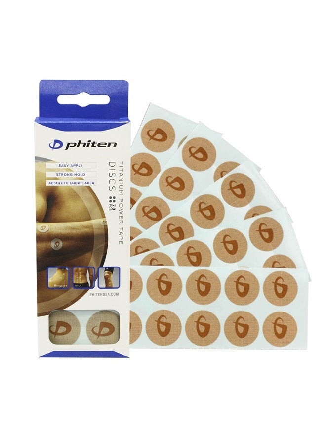 Phiten Titanium Power Tape Discs - Round Disc Shaped Water-Resistant Athletic Tape for Muscle, Knee, Elbow, Shoulder, and Joint Support - Professional Sports Therapeutic Athletic Tape - 70 Pieces - Image 1