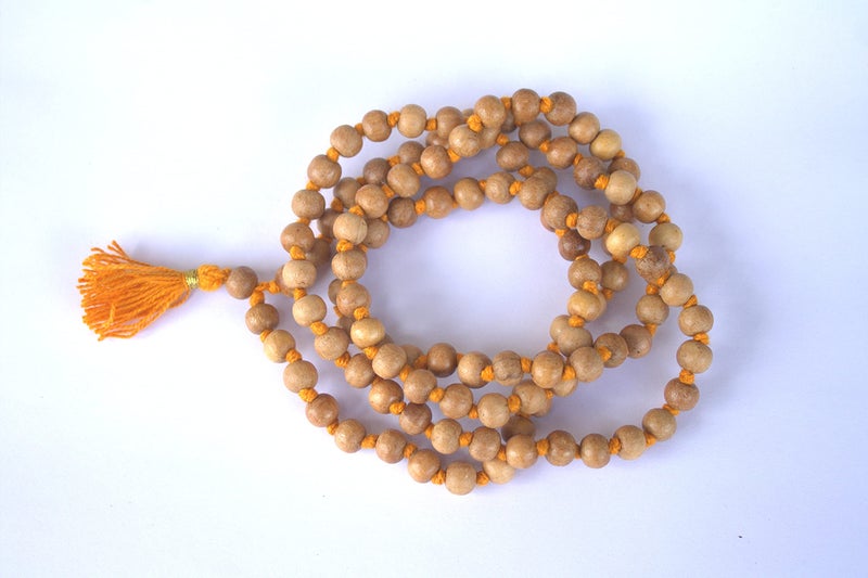 GRI9 8MM Tulsi mala Beads Necklace Holy Basil 108 + 1 Beads Ram Japa Prayer Mala Energized 108 Hindu Tibetan Buddhist Rosary for Chanting Mantra (Orange Tessel) - Image 5