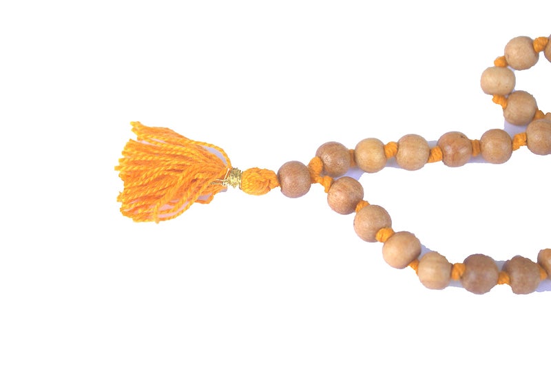 GRI9 8MM Tulsi mala Beads Necklace Holy Basil 108 + 1 Beads Ram Japa Prayer Mala Energized 108 Hindu Tibetan Buddhist Rosary for Chanting Mantra (Orange Tessel) - Image 4
