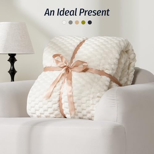 Wemore Fleece Weighted Blanket for Adults (60" x 80" 15lbs, Cream White), Dual Sided Cozy Soft Sherpa Heavy Blanket with 3D Imitation Turtle Shell Warm Jacquard Flannel for Couch and Bed - Image 5