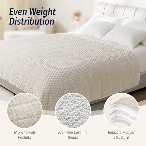 Wemore Fleece Weighted Blanket for Adults (60" x 80" 15lbs, Cream White), Dual Sided Cozy Soft Sherpa Heavy Blanket with 3D Imitation Turtle Shell Warm Jacquard Flannel for Couch and Bed - Image 4