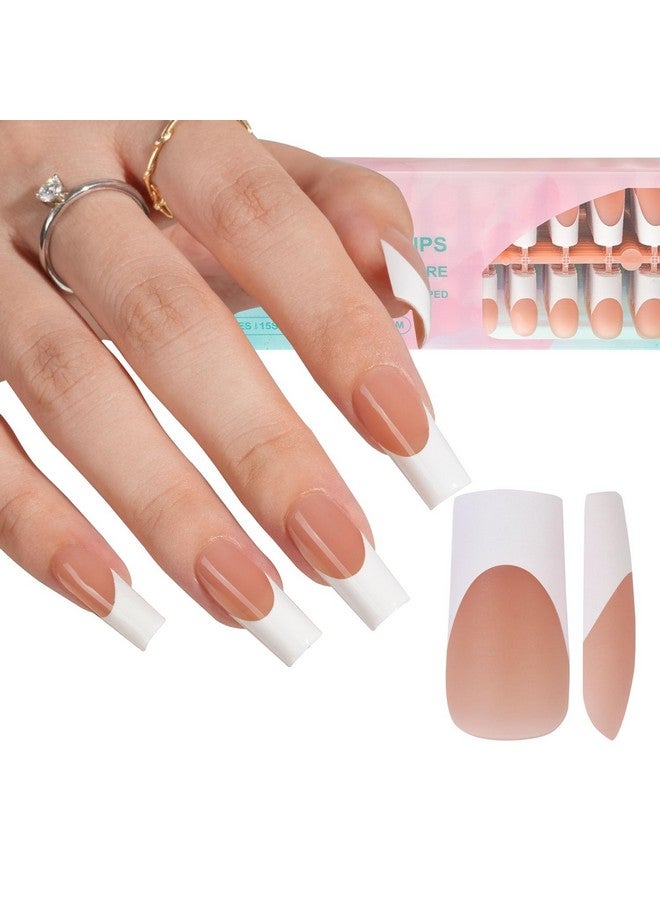 Misssix French Gel Nail Tips 240Pcs French Tip Press On Nails Long Square Brown No Need To File 3 In 1 Tips Prelasting Fake Nails For Nail Art Diy 15 Sizes - Image 1