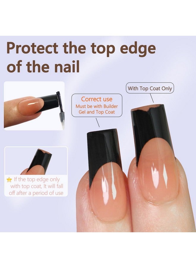 Misssix French Gel Nail Tips 240Pcs French Tip Press On Nails Long Square Brown No Need To File 3 In 1 Tips Prelasting Fake Nails For Nail Art Diy 15 Sizes - Image 5