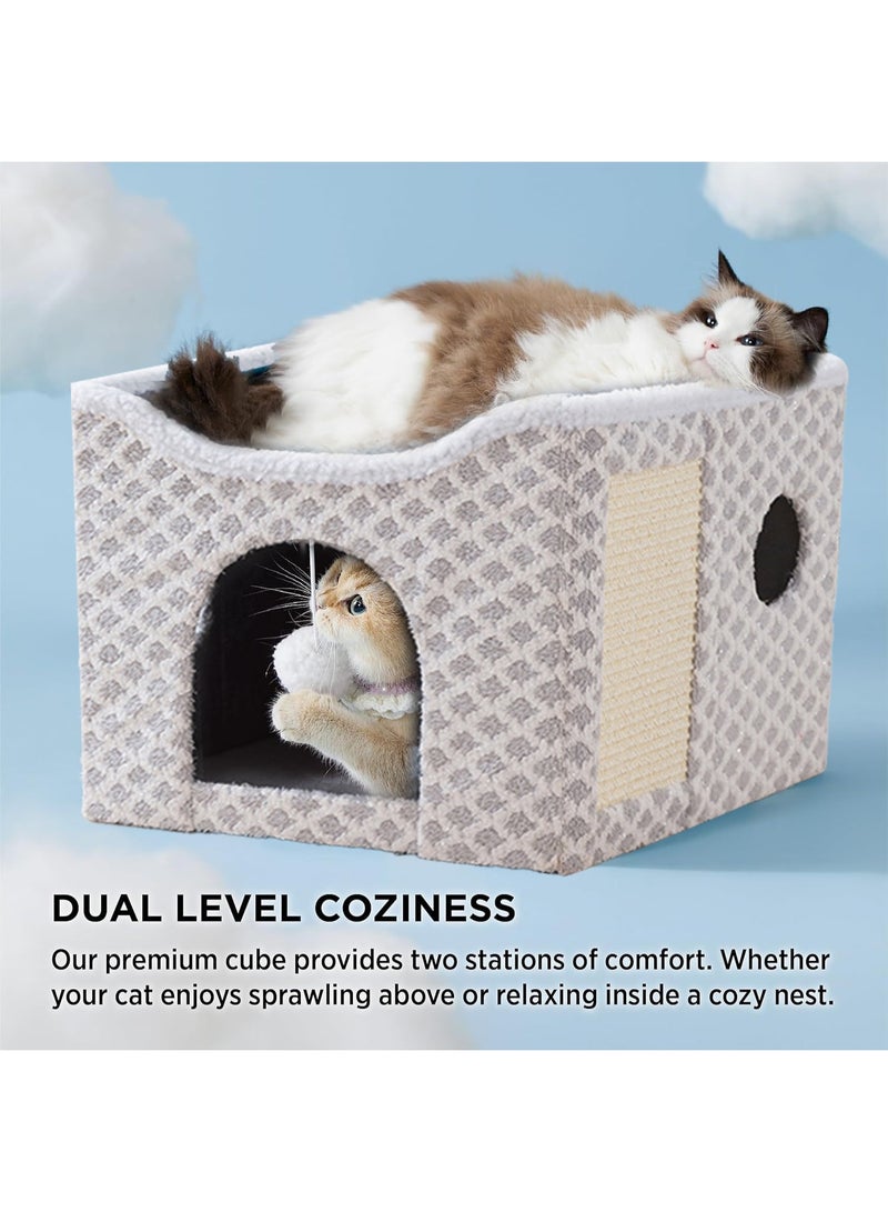 XiuWoo Large Indoor Cat Beds, Foldable Kitten House, Cat Cave, Small Aminal Hideawa, Condo Cat Cube for Pet Cube with Fluffy Ball Hanging - Image 4