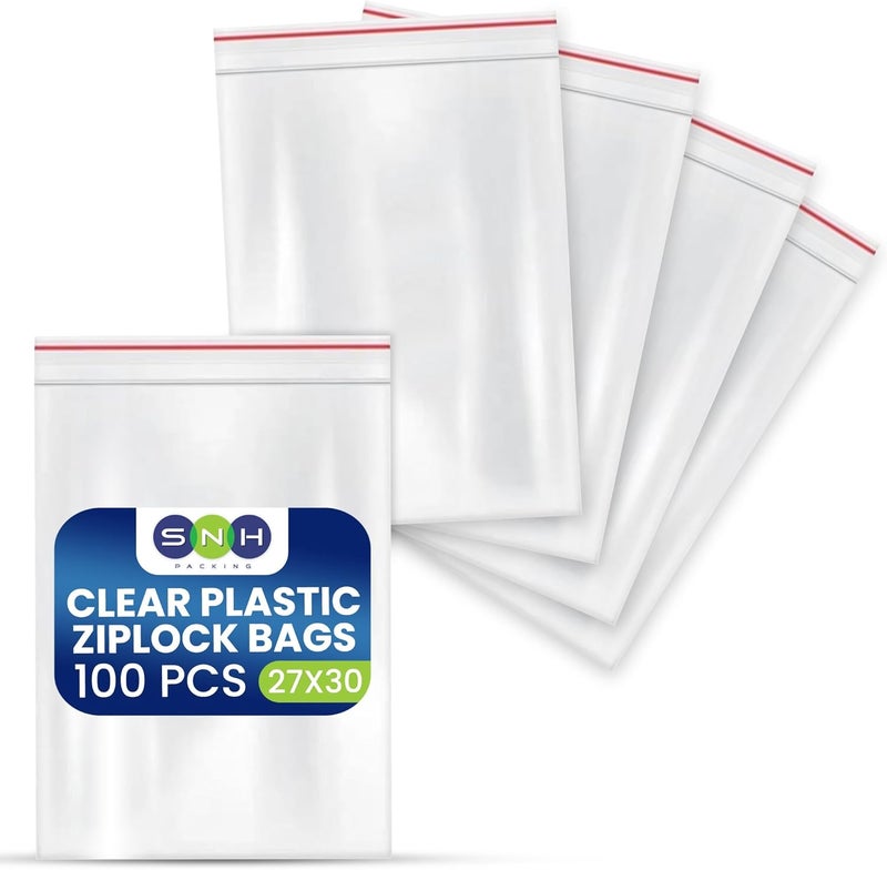 إس إن إتش باكينج أكياس قابلة للإعادة الإغلاق من - 100 قطعة أكياس بلاستيكية شفافة مقاس 27x30 سم للسندويشات، الوجبات الخفيفة، السفر وتخزين الطعام اليومي - Image 1