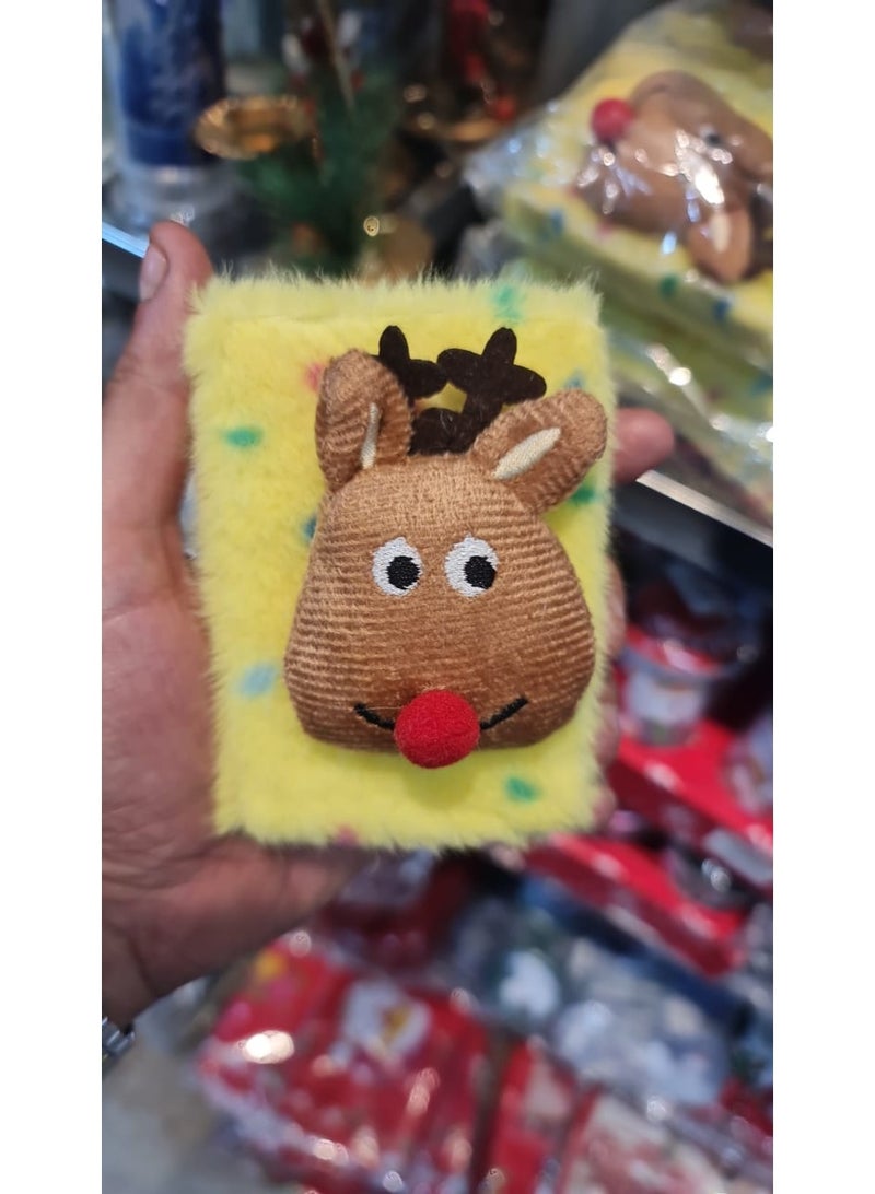 Yellow Plush Cover Notebook with 3D Reindeer Face - Perfect Gift