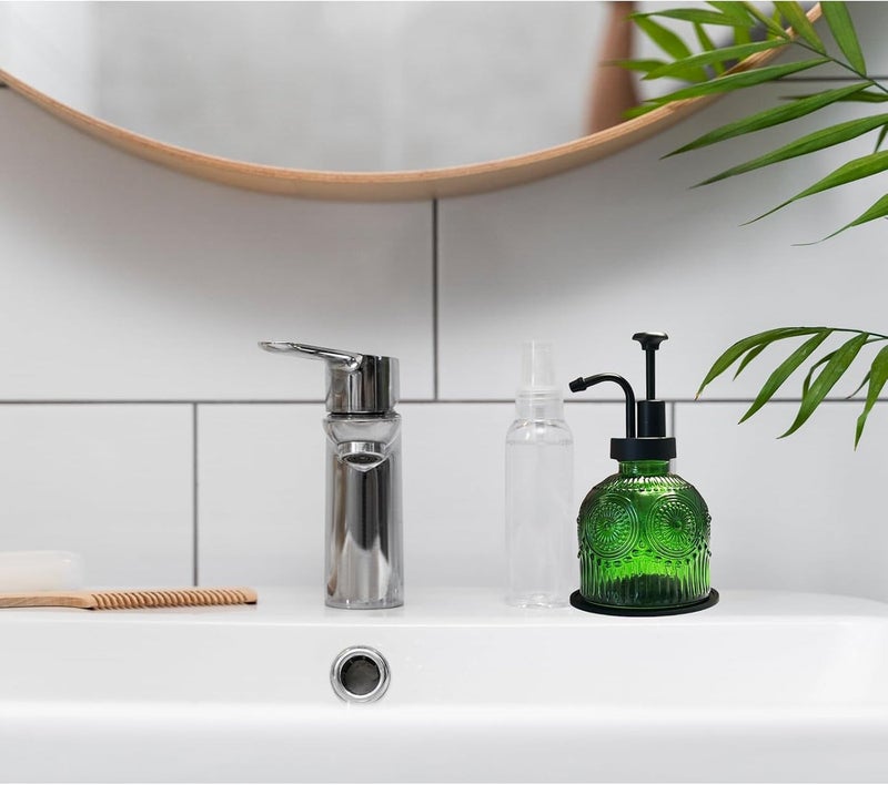 krofaue Vintage Soap Dispenser for Bathroom,Glass Kitchen Liquid Soap Dispenser with Pump,Farmhouse Antique,Cute Small Rustic  Decor(Green) - Image 5