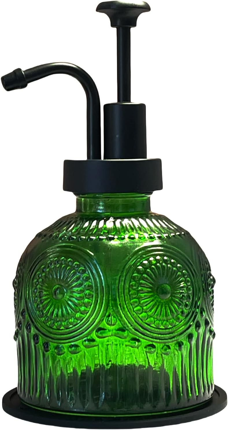 krofaue Vintage Soap Dispenser for Bathroom,Glass Kitchen Liquid Soap Dispenser with Pump,Farmhouse Antique,Cute Small Rustic  Decor(Green) - Image 2
