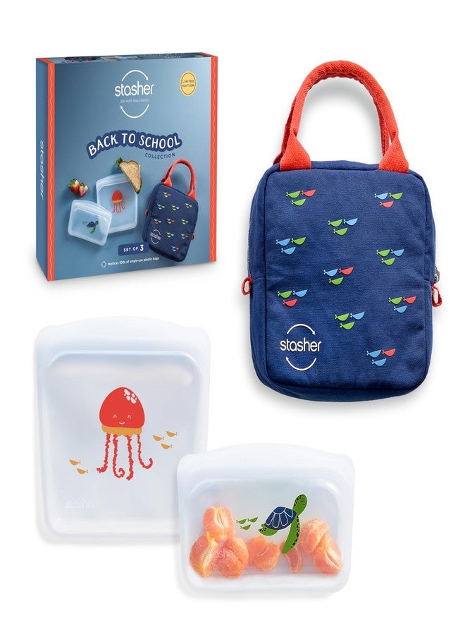 Stasher Premium Silicone Reusable Food Storage Bags & Lunch Bag, 3-Pack, Multi-Use Lunch Bag, Travel Containers, BPA Free, Leak-free, Dishwasher Safe, Eco-friendly - Image 1
