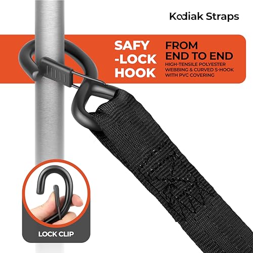 KODIAK STRAPS Retractable Ratchet Straps 2" x 10ft, 3,000lb Break Strength, Heavy Duty Easy Release Tie Down for Trucks, Trailers, Motorcycles, ATVs, Secure Cargo KODIAK STRAPS (Black, 2Pack) - Image 3
