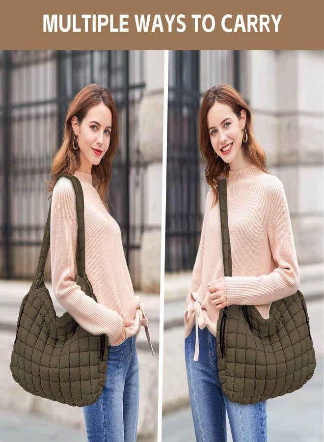 Bagtopia حقيبة تسوق مبطنة من Bagtopia، حقيبة تسوق منتفخة للنساء، حقيبة كتف كبيرة منتفخة، حقيبة يد خفيفة الوزن بنقشة مربعات، حقيبة كتف شتوية أنيقة مبطنة بقطن ناعم، بني - Image 2
