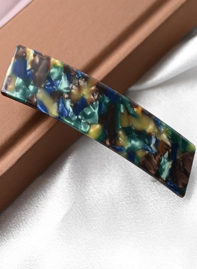 Prettyou Handmade Celluloid French Clip Design Tortoise Shell Oblong Luxury Fashion Accessories Hair Clip Claw for Women Barrettes (green floral) - Image 4