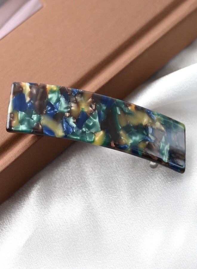 Prettyou Handmade Celluloid French Clip Design Tortoise Shell Oblong Luxury Fashion Accessories Hair Clip Claw for Women Barrettes (green floral) - Image 3