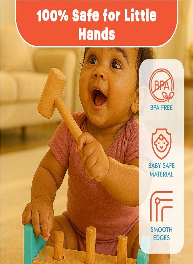 LiLLBUD Wooden Hammer Toy for Babies – Montessori Pounding Peg Bench (12+ Months), Builds Motor Skills & Hand Control, Non-Toxic, Durable, Safe Edges & BIS Approved Gift - Image 4