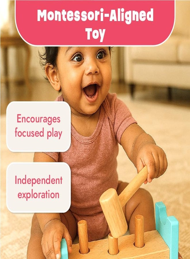 LiLLBUD Wooden Hammer Toy for Babies – Montessori Pounding Peg Bench (12+ Months), Builds Motor Skills & Hand Control, Non-Toxic, Durable, Safe Edges & BIS Approved Gift - Image 3