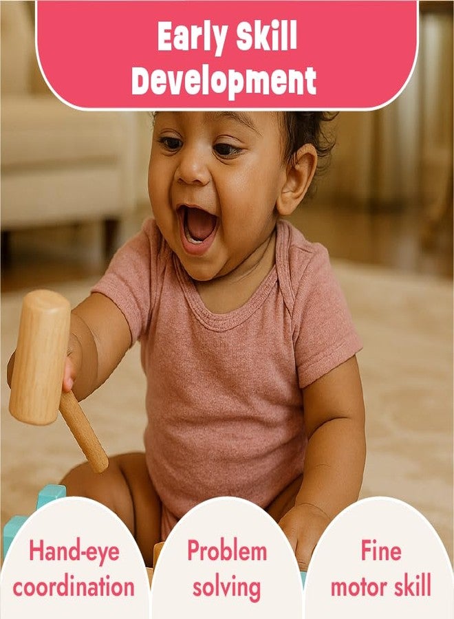 LiLLBUD Wooden Hammer Toy for Babies – Montessori Pounding Peg Bench (12+ Months), Builds Motor Skills & Hand Control, Non-Toxic, Durable, Safe Edges & BIS Approved Gift - Image 5