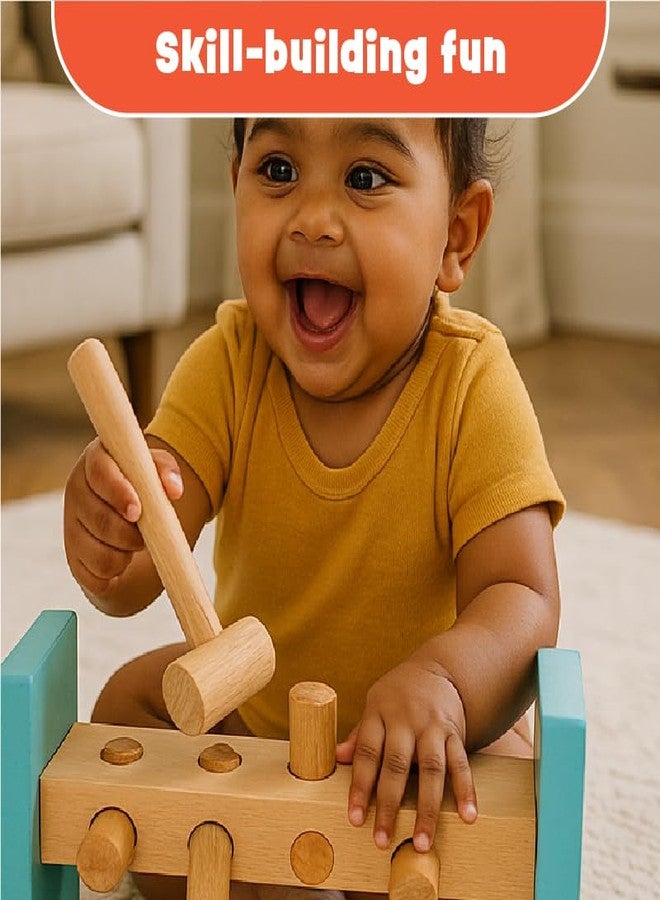 LiLLBUD Wooden Hammer Toy for Babies – Montessori Pounding Peg Bench (12+ Months), Builds Motor Skills & Hand Control, Non-Toxic, Durable, Safe Edges & BIS Approved Gift - Image 2