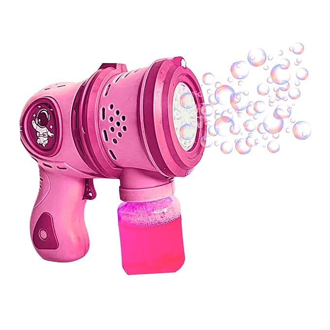 Camin Automatic 12 Holes Colour Bubble Gun for Kids | 2 Bubble Solution,10000+ Bubbles Per Minute |Leak-Proof Design|Birthday Gift Summer Toy for Boys Girls Age 3-16 yrs (Pink) - Image 1