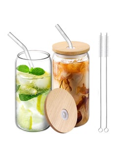 TYCOM Drinking Glasses with Bamboo Lids and Glass Straw, 500ml Beer Can Shaped Glass Cups, Tumbler Cup Ideal For Beer, Tea, Soda, Iced Coffee (2pc, 500ml)  - Image 1