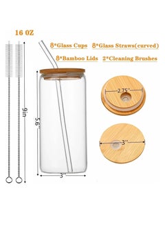 TYCOM Drinking Glasses with Bamboo Lids and Glass Straw, 500ml Beer Can Shaped Glass Cups, Tumbler Cup Ideal For Beer, Tea, Soda, Iced Coffee (2pc, 500ml)  - Image 3