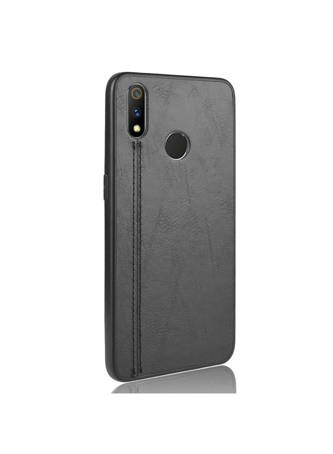 اس-توب جراب لهاتف Oppo Realme 3 مقاوم للصدمات بنمط جلد البقر المخيط، مصنوع من مادة PC + PU + TPU - Image 3