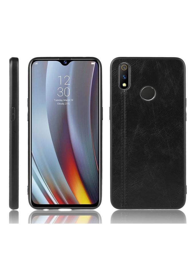 اس-توب جراب لهاتف Oppo Realme 3 مقاوم للصدمات بنمط جلد البقر المخيط، مصنوع من مادة PC + PU + TPU - Image 1