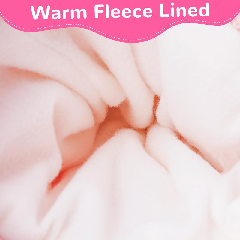 FENELY Girls Boys Winter Hat for 3-12 Years, Children's Warm Knitted Earflaps Beanie with Pom Pom Thicken Fleece Lining Cap for Kids Pink - Image 3