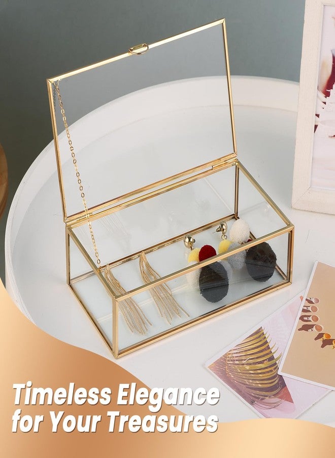 AMGSH 7.8" Golden Vintage Glass Keepsake Box | Jwelry Lidded Box Decorative Glass Golden Boxes for Display,Clear Rectangle Box Rings Bracelet Earring Organizer (7.8 x 4.3 x 2.3inch) - Image 4