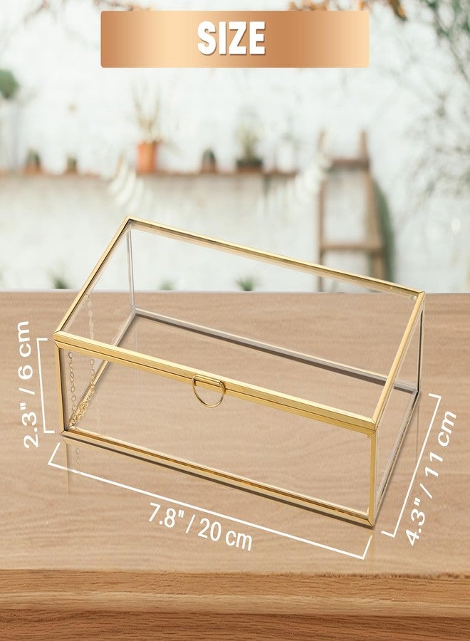 AMGSH 7.8" Golden Vintage Glass Keepsake Box | Jwelry Lidded Box Decorative Glass Golden Boxes for Display,Clear Rectangle Box Rings Bracelet Earring Organizer (7.8 x 4.3 x 2.3inch) - Image 2