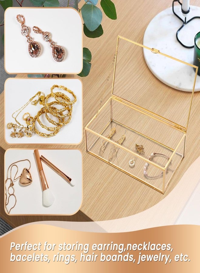 AMGSH 7.8" Golden Vintage Glass Keepsake Box | Jwelry Lidded Box Decorative Glass Golden Boxes for Display,Clear Rectangle Box Rings Bracelet Earring Organizer (7.8 x 4.3 x 2.3inch) - Image 5