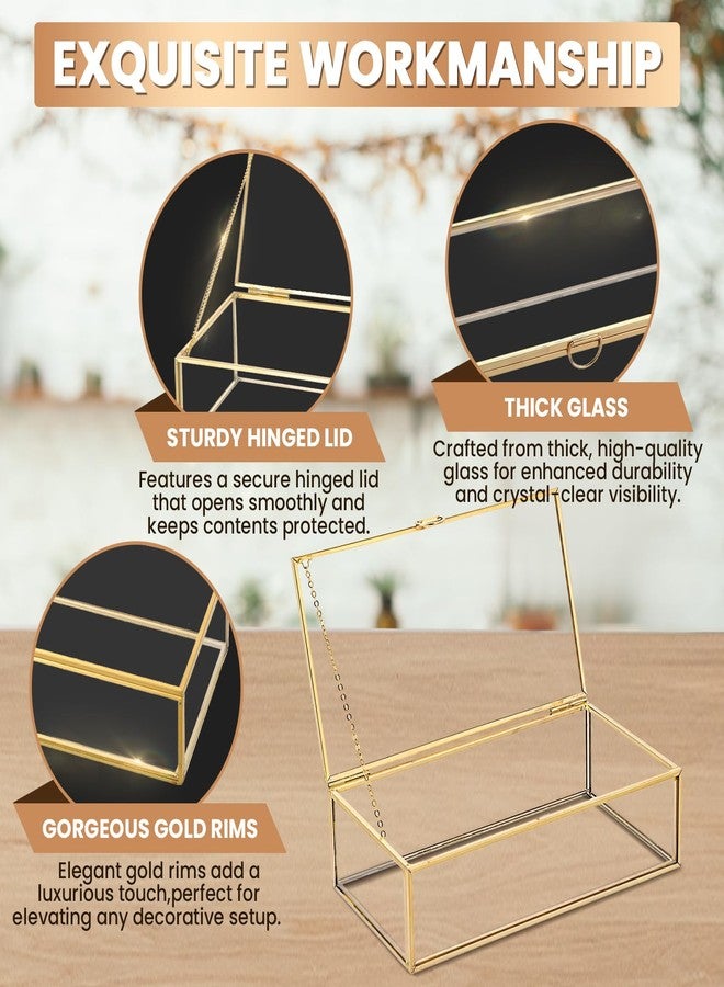 AMGSH 7.8" Golden Vintage Glass Keepsake Box | Jwelry Lidded Box Decorative Glass Golden Boxes for Display,Clear Rectangle Box Rings Bracelet Earring Organizer (7.8 x 4.3 x 2.3inch) - Image 3