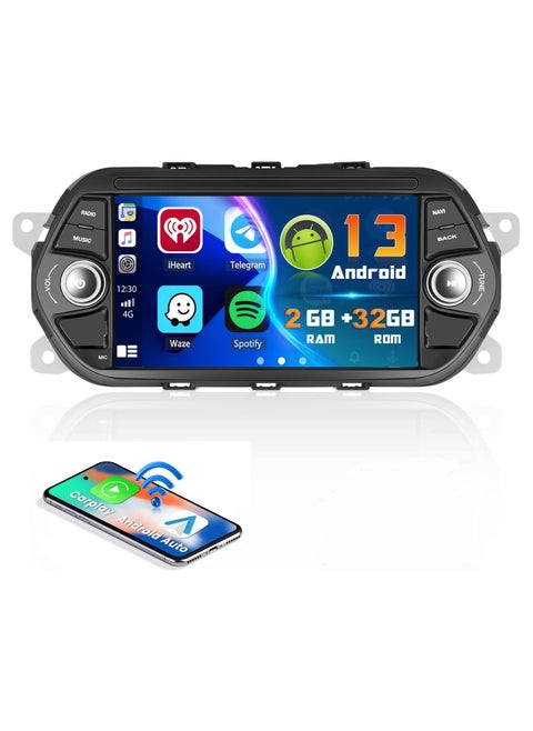 شاشة سيارة أندرويد 13 مقاس 7 بوصات – نظام ملاحة GPS، 2GB RAM / 32GB ROM، متوافقة مع Carplay و Android Auto، شاشة لمس IPS لهاتف تيبو إيجيا